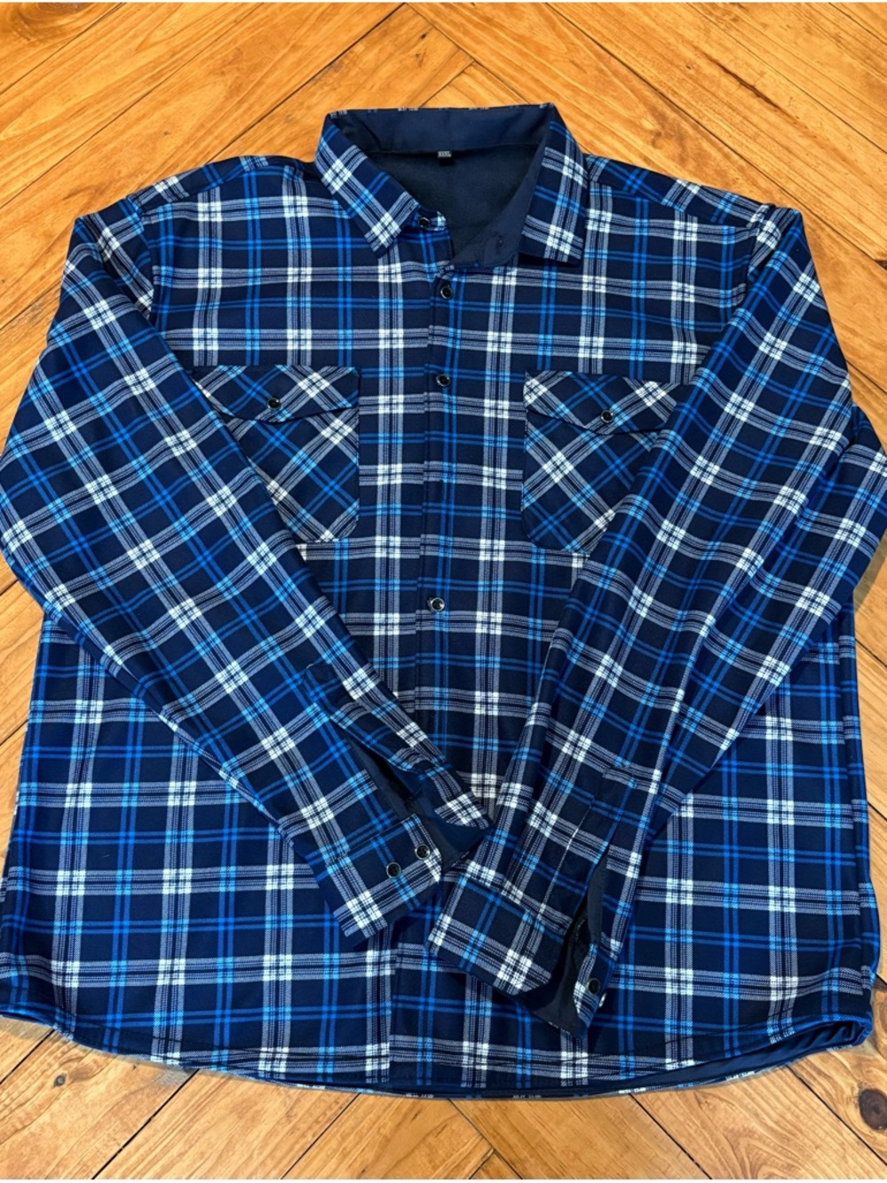 Men’s 3XL Fleece Lined Plaid Flannel Shirt Jacket Blue Black